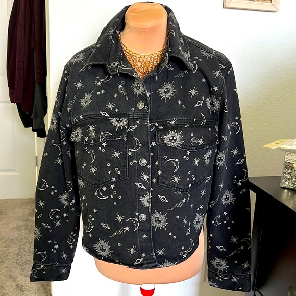 Stoosh Jackets & Blazers - Vintage, Boho denim jacket. Black with sun, moons, and stars.